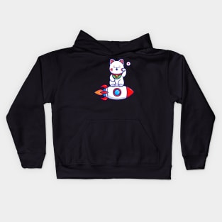 Cute Cat Maneki Neko On Rocket Cartoon Kids Hoodie